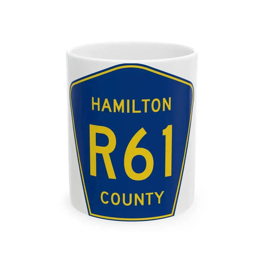 Hamilton County Route R61 IA (Iowa) (Road Sign) White Coffee Mug 11oz - Go Mug Yourself