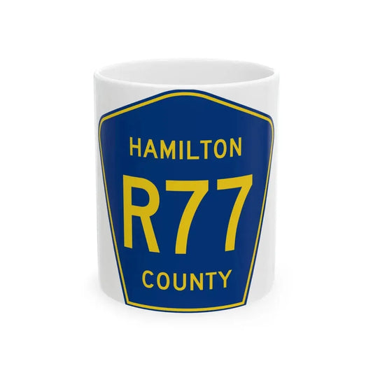 Hamilton County Route R77 IA (Iowa) (Road Sign) White Coffee Mug 11oz - Go Mug Yourself
