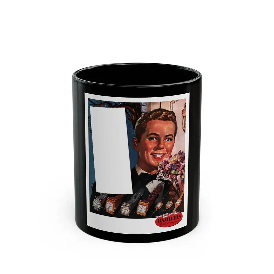 Hamilton Watch ad, Collier's, November 5, 1949 - Black Coffee Mug 11oz - Go Mug Yourself