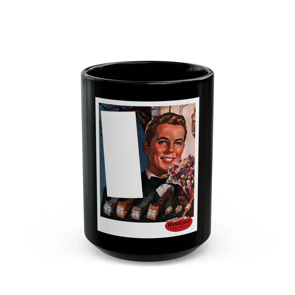 Hamilton Watch ad, Collier's, November 5, 1949 - Black Coffee Mug 15oz - Go Mug Yourself