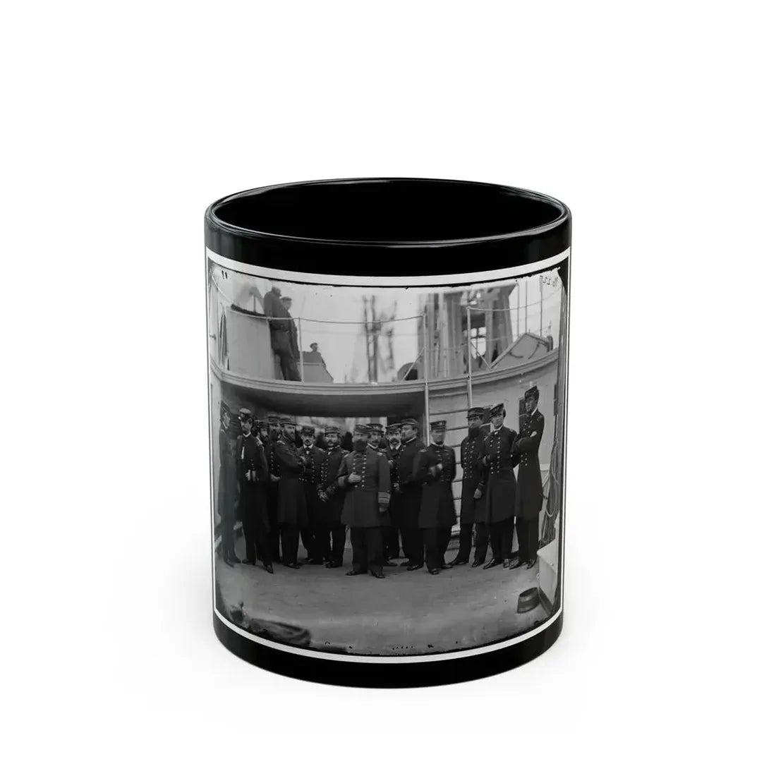 Hampton Roads, Va.  Rear Admiral David D. Porter And Staff Aboard His Flagship, U.S.S. Malvern (U.S. Civil War) Black Coffee Mug 11oz - Go Mug Yourself