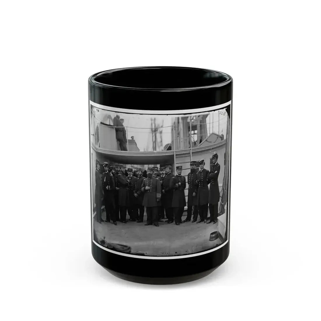 Hampton Roads, Va.  Rear Admiral David D. Porter And Staff Aboard His Flagship, U.S.S. Malvern (U.S. Civil War) Black Coffee Mug 15oz - Go Mug Yourself