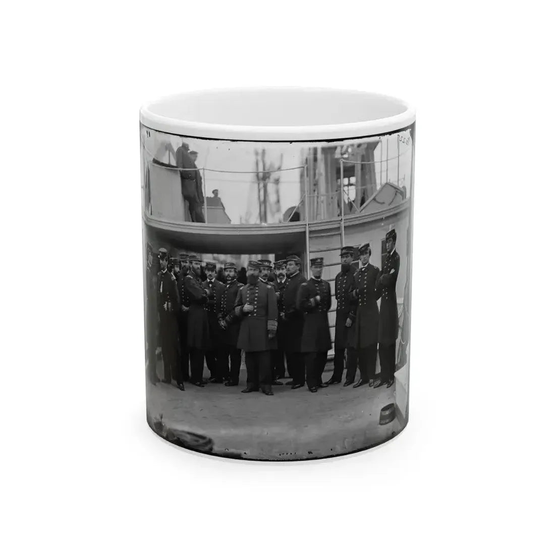 Hampton Roads, Va.  Rear Admiral David D. Porter And Staff Aboard His Flagship, U.S.S. Malvern (U.S. Civil War) White Coffee Mug 11oz - Go Mug Yourself