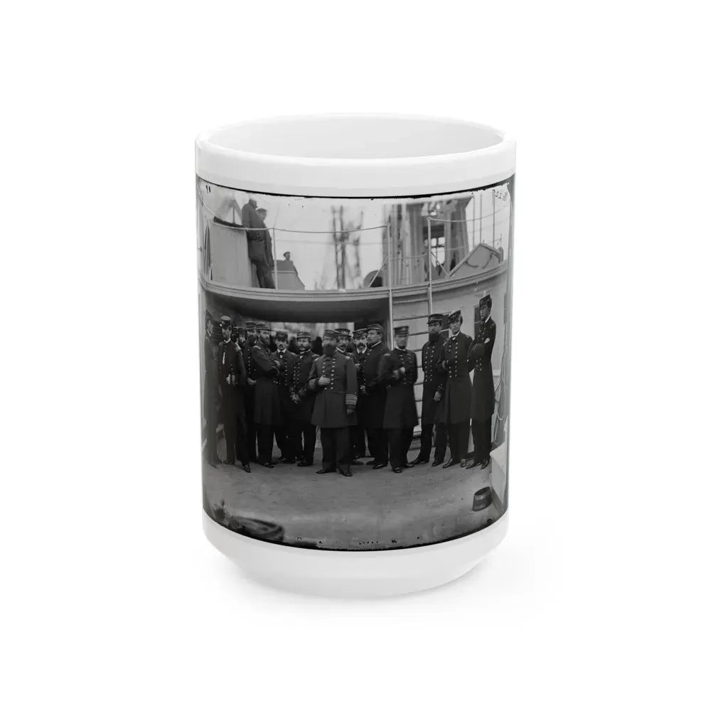 Hampton Roads, Va.  Rear Admiral David D. Porter And Staff Aboard His Flagship, U.S.S. Malvern (U.S. Civil War) White Coffee Mug 15oz - Go Mug Yourself