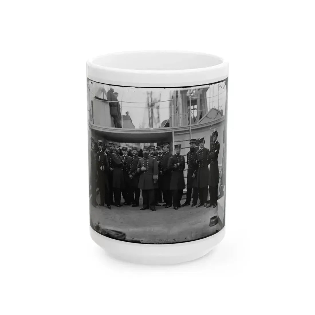 Hampton Roads, Va.  Rear Admiral David D. Porter And Staff Aboard His Flagship, U.S.S. Malvern (U.S. Civil War) White Coffee Mug 15oz - Go Mug Yourself