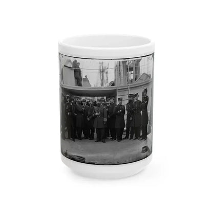 Hampton Roads, Va.  Rear Admiral David D. Porter And Staff Aboard His Flagship, U.S.S. Malvern (U.S. Civil War) White Coffee Mug 15oz - Go Mug Yourself