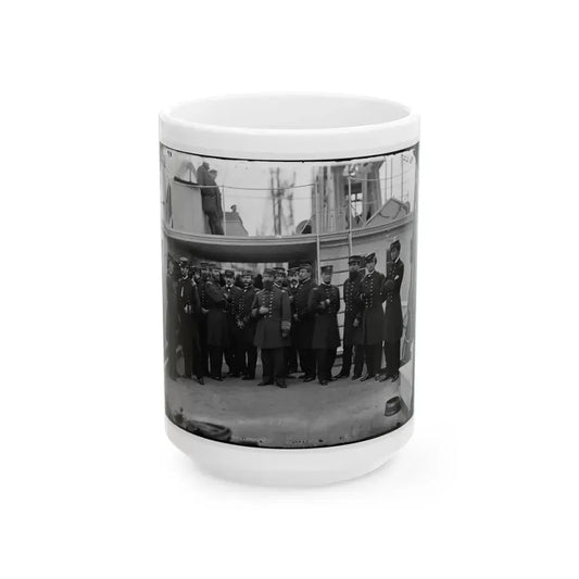 Hampton Roads, Va.  Rear Admiral David D. Porter And Staff Aboard His Flagship, U.S.S. Malvern (U.S. Civil War) White Coffee Mug 15oz - Go Mug Yourself