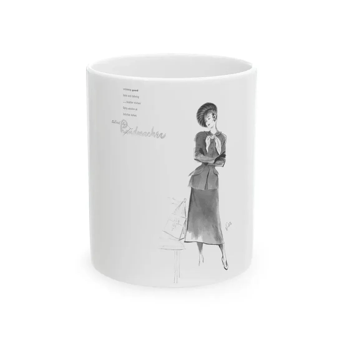 Handmachers fashion illustration (1), 1948 - White Coffee Mug 11oz - Go Mug Yourself