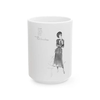 Handmachers fashion illustration (1), 1948 - White Coffee Mug 15oz - Go Mug Yourself