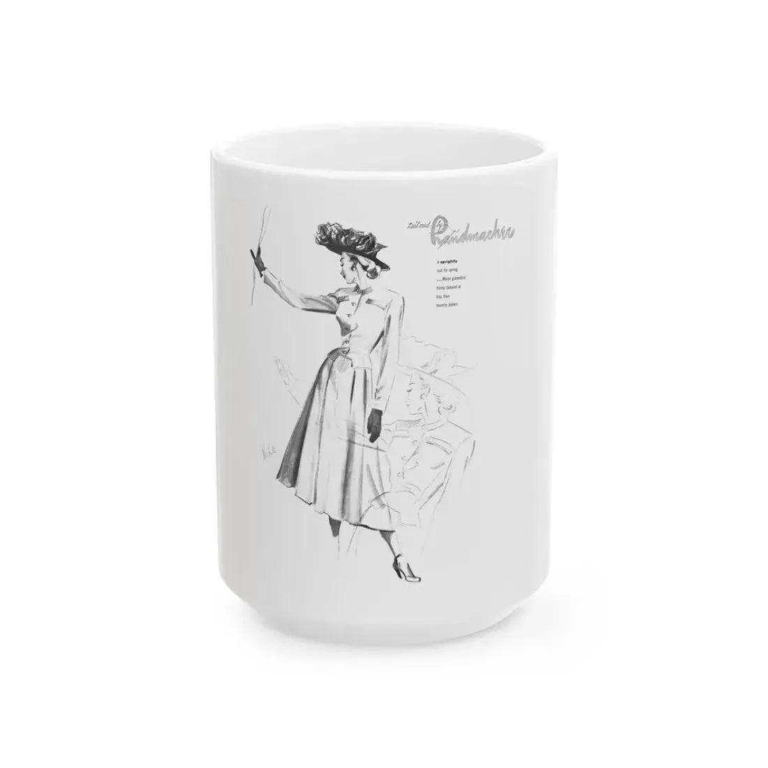 Handmachers fashion illustration (2), 1948 - White Coffee Mug 15oz - Go Mug Yourself