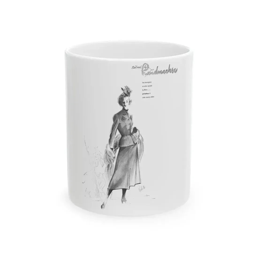 Handmachers fashion illustration (3), 1948 - White Coffee Mug 11oz - Go Mug Yourself