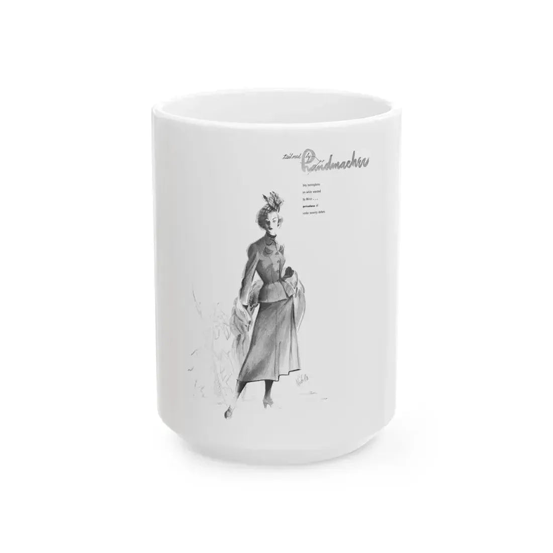 Handmachers fashion illustration (3), 1948 - White Coffee Mug 15oz - Go Mug Yourself