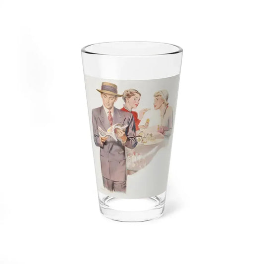 Handsome Man at the Perfume Counter, Hart Schaffner & Marx men's apparel advertisement, 1949 - Pint Glass 16oz 16oz - Go Mug Yourself