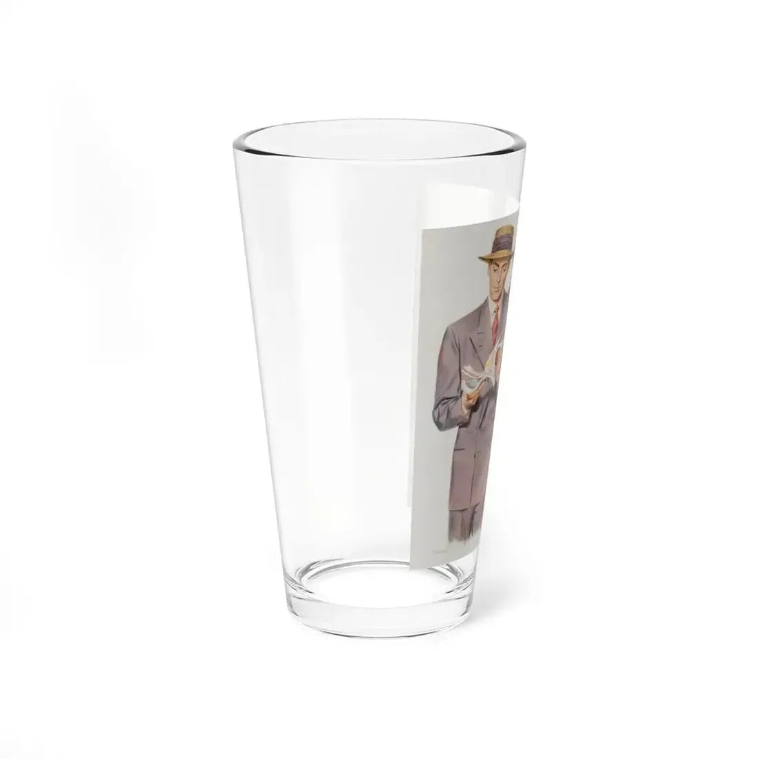 Handsome Man at the Perfume Counter, Hart Schaffner & Marx men's apparel advertisement, 1949 - Pint Glass 16oz - Go Mug Yourself