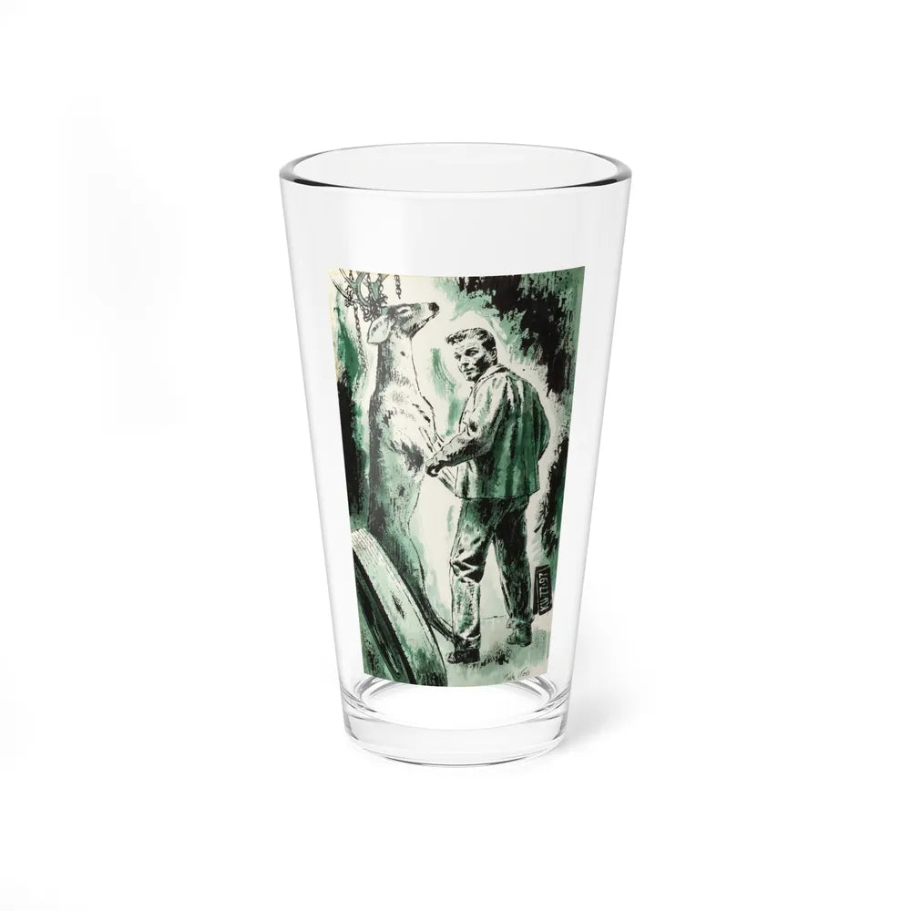 Hanging Deer with Man, magazine story illustration, circa late 1950s-early '60s - Pint Glass 16oz-16oz-Go Mug Yourself