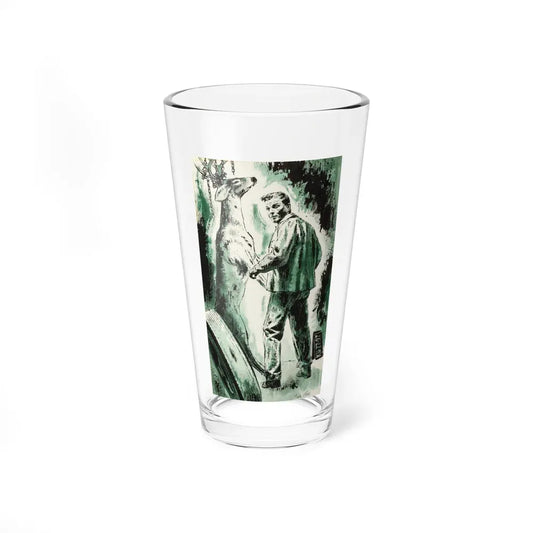Hanging Deer with Man, magazine story illustration, circa late 1950s-early '60s - Pint Glass 16oz 16oz - Go Mug Yourself