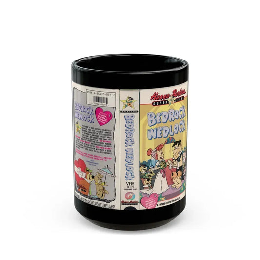 HANNA BARBERA SUPERSTARS BEDROCK WEDLOCK (VHS COVER) - Black Coffee Mug 15oz - Go Mug Yourself