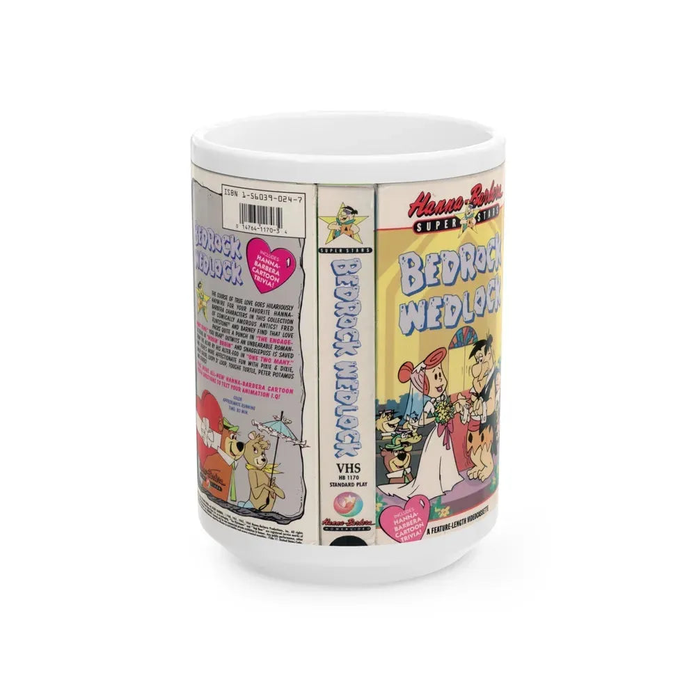 HANNA BARBERA SUPERSTARS BEDROCK WEDLOCK (VHS COVER) - White Coffee Mug 15oz - Go Mug Yourself