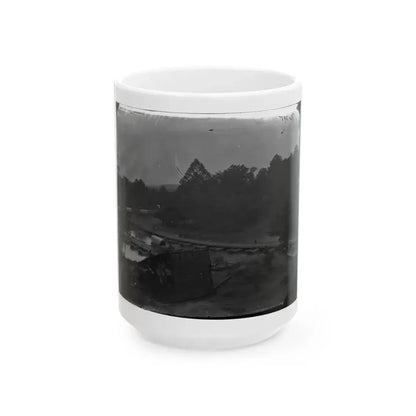 Hanovertown Ferry, Va.  Pontoon Bridges Across The Pamunkey, With Wagons (U.S. Civil War) White Coffee Mug 15oz - Go Mug Yourself