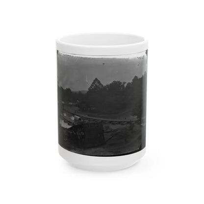 Hanovertown Ferry, Va. Pontoon Bridges Across The Pamunkey, With Wagons (U.S. Civil War) White Coffee Mug-15oz-Go Mug Yourself