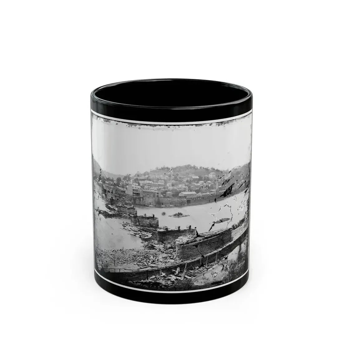 Harper's Ferry, W. Va. View Of Town; Railroad Bridge In Ruins (U.S. Civil War) Black Coffee Mug 11oz - Go Mug Yourself