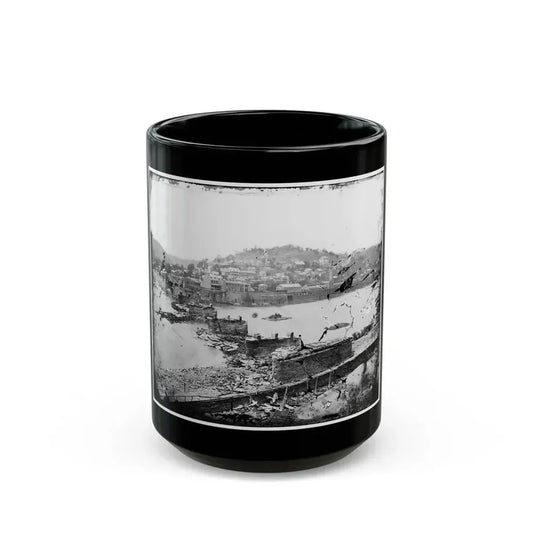 Harper's Ferry, W. Va. View Of Town; Railroad Bridge In Ruins (U.S. Civil War) Black Coffee Mug 15oz - Go Mug Yourself