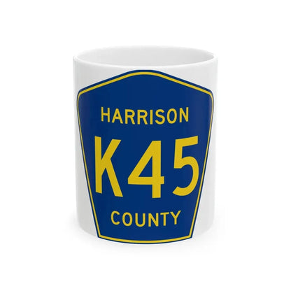 Harrison County Route K45 IA (Iowa) (Road Sign) White Coffee Mug 11oz - Go Mug Yourself