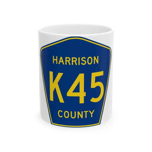 Harrison County Route K45 IA (Iowa) (Road Sign) White Coffee Mug 11oz - Go Mug Yourself