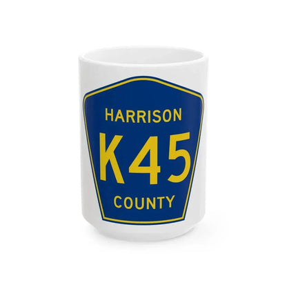 Harrison County Route K45 IA (Iowa) (Road Sign) White Coffee Mug 15oz - Go Mug Yourself