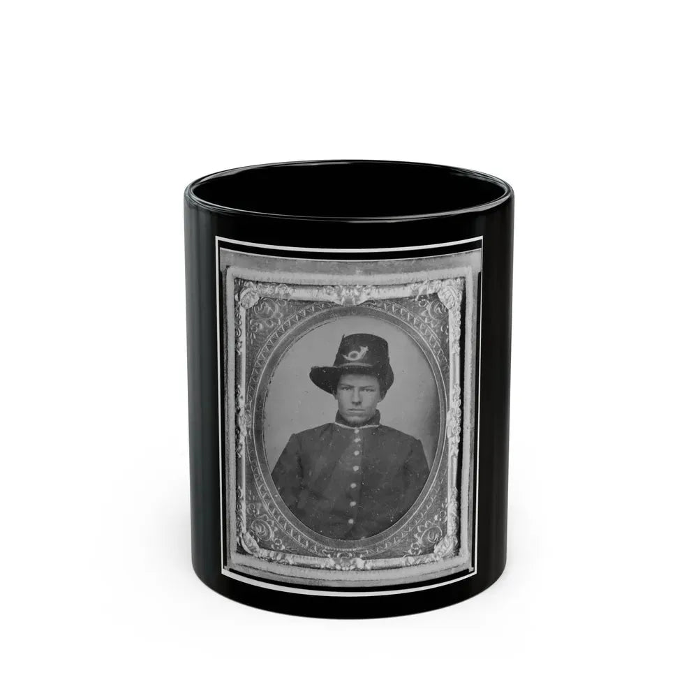 Harrison (Harry) Corbin, Pvt., U.S.A., Half-Length Portrait Facing Front (U.S. Civil War) Black Coffee Mug 11oz - Go Mug Yourself