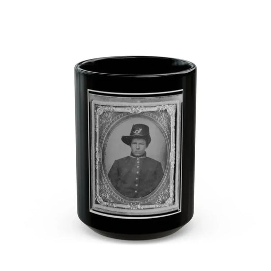 Harrison (Harry) Corbin, Pvt., U.S.A., Half-Length Portrait Facing Front (U.S. Civil War) Black Coffee Mug 15oz - Go Mug Yourself