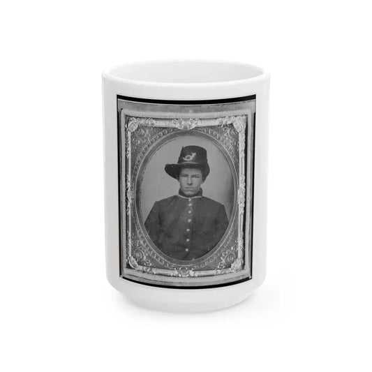 Harrison (Harry) Corbin, Pvt., U.S.A., Half-Length Portrait Facing Front (U.S. Civil War) White Coffee Mug 15oz - Go Mug Yourself