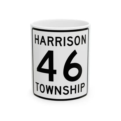 Harrison Township Route 46 Logan County Ohio (Ohio) (Road Sign) White Coffee Mug 11oz - Go Mug Yourself
