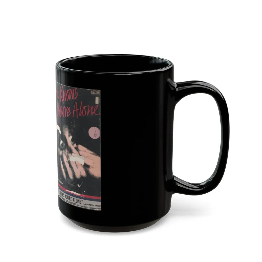 HE KNOWS YOUR ALONE (VHS COVER) - Black Coffee Mug-Go Mug Yourself