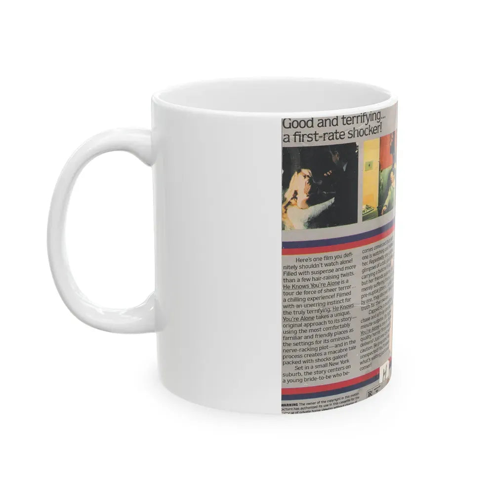 HE KNOWS YOUR ALONE (VHS COVER) - White Coffee Mug - Go Mug Yourself