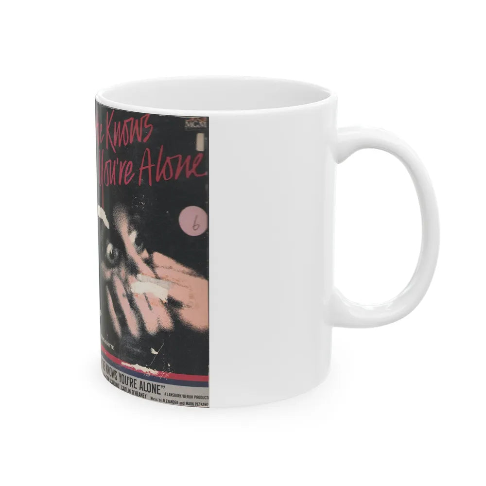 HE KNOWS YOUR ALONE (VHS COVER) - White Coffee Mug-Go Mug Yourself