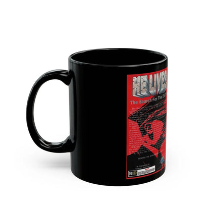 HE LIVES THE SEARCH FOR THE EVIL ONE (VHS COVER) - Black Coffee Mug-Go Mug Yourself