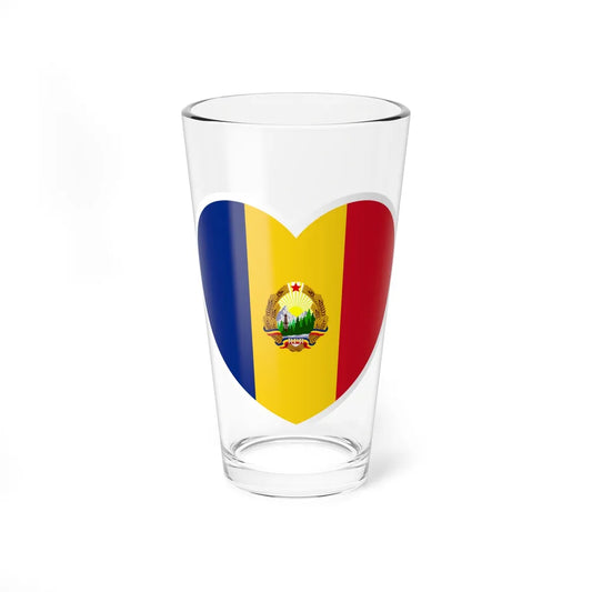 Heart Flag of Romania 1952-1965 - Pint Glass 16oz-16oz-Go Mug Yourself