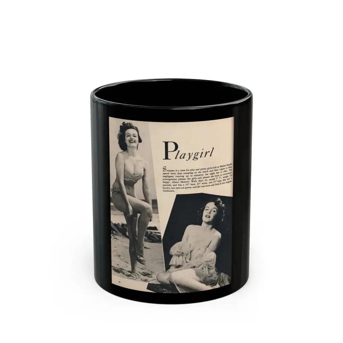 Helene Hayden #01 - 1 Page & 2 B&W Photos from Cover Girls Models Mag. June '54 (Vintage Female Icon) Black Coffee Mug 11oz - Go Mug Yourself