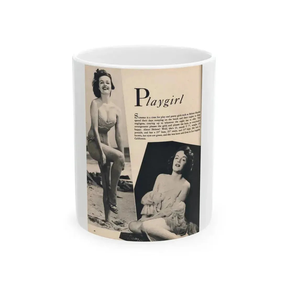 Helene Hayden #01 - 1 Page & 2 B&W Photos from Cover Girls Models Mag. June '54 (Vintage Female Icon) White Coffee Mug 11oz - Go Mug Yourself