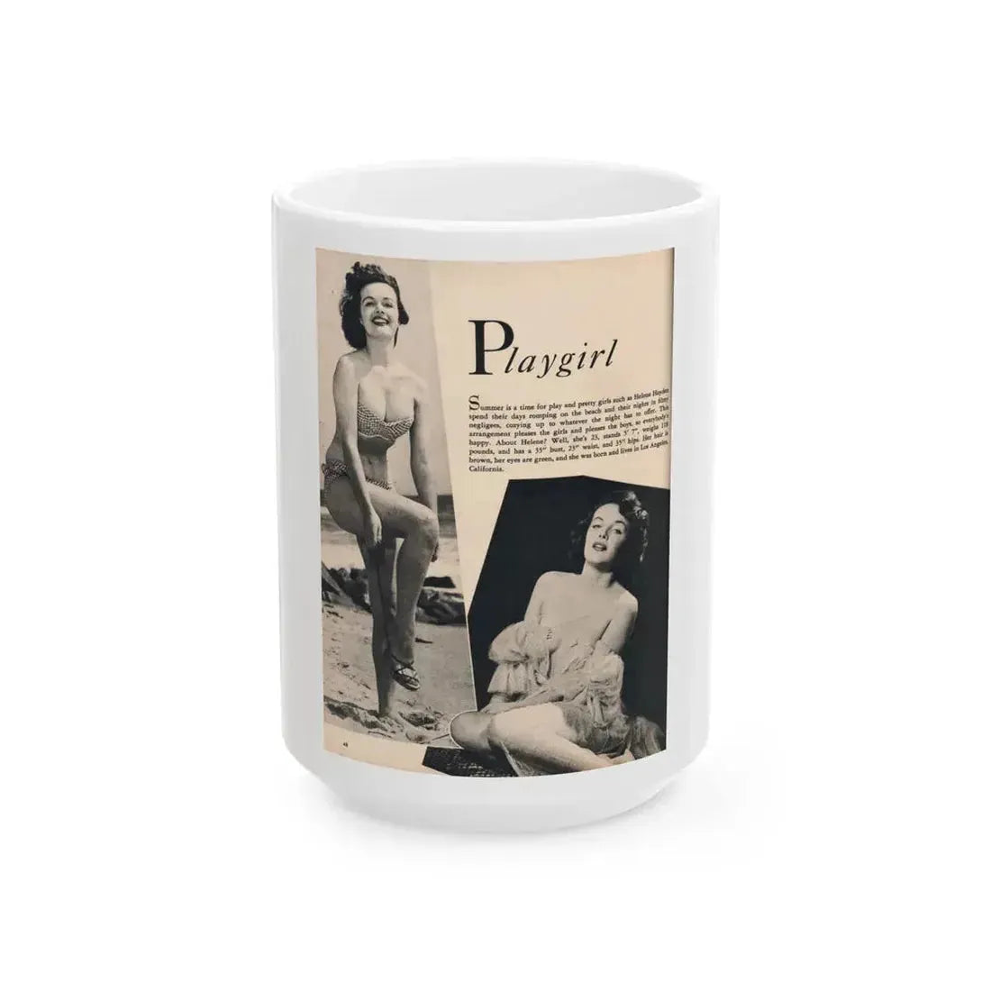 Helene Hayden #01 - 1 Page & 2 B&W Photos from Cover Girls Models Mag. June '54 (Vintage Female Icon) White Coffee Mug 15oz - Go Mug Yourself