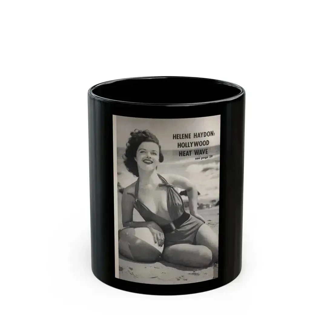 Helene Hayden #04 - Reverse side of cover 1 B&W Photo from EYE Digest Mag. Nov. '53 (Vintage Female Icon) Black Coffee Mug 11oz - Go Mug Yourself