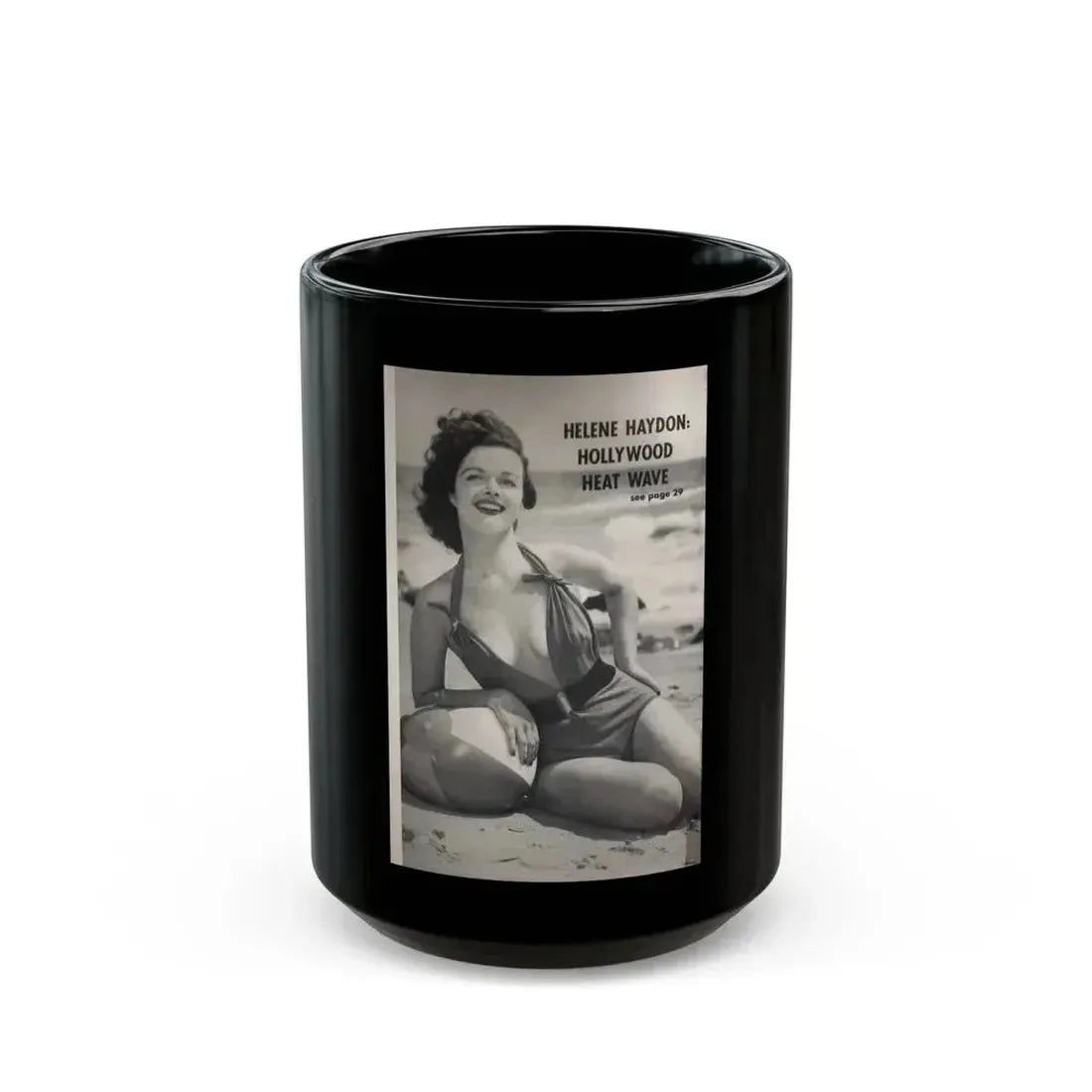 Helene Hayden #04 - Reverse side of cover 1 B&W Photo from EYE Digest Mag. Nov. '53 (Vintage Female Icon) Black Coffee Mug 15oz - Go Mug Yourself