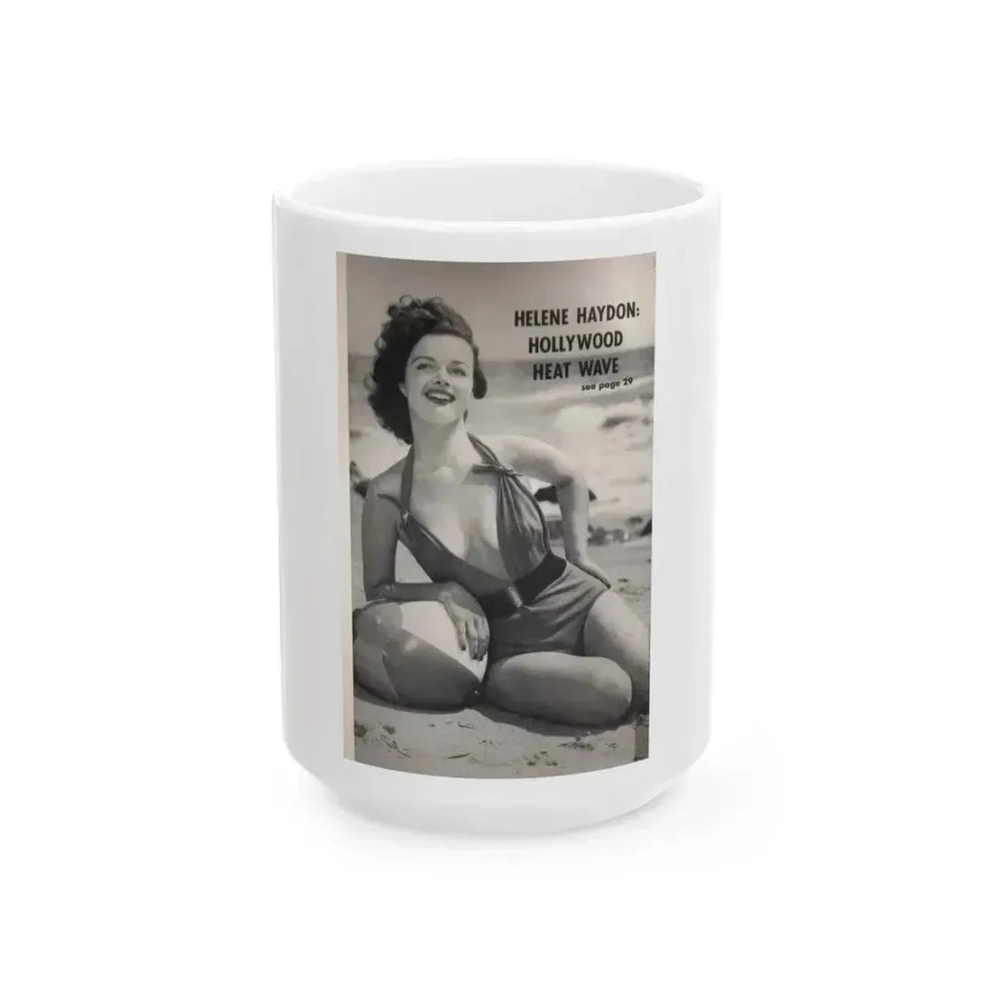 Helene Hayden #04 - Reverse side of cover 1 B&W Photo from EYE Digest Mag. Nov. '53 (Vintage Female Icon) White Coffee Mug 15oz - Go Mug Yourself