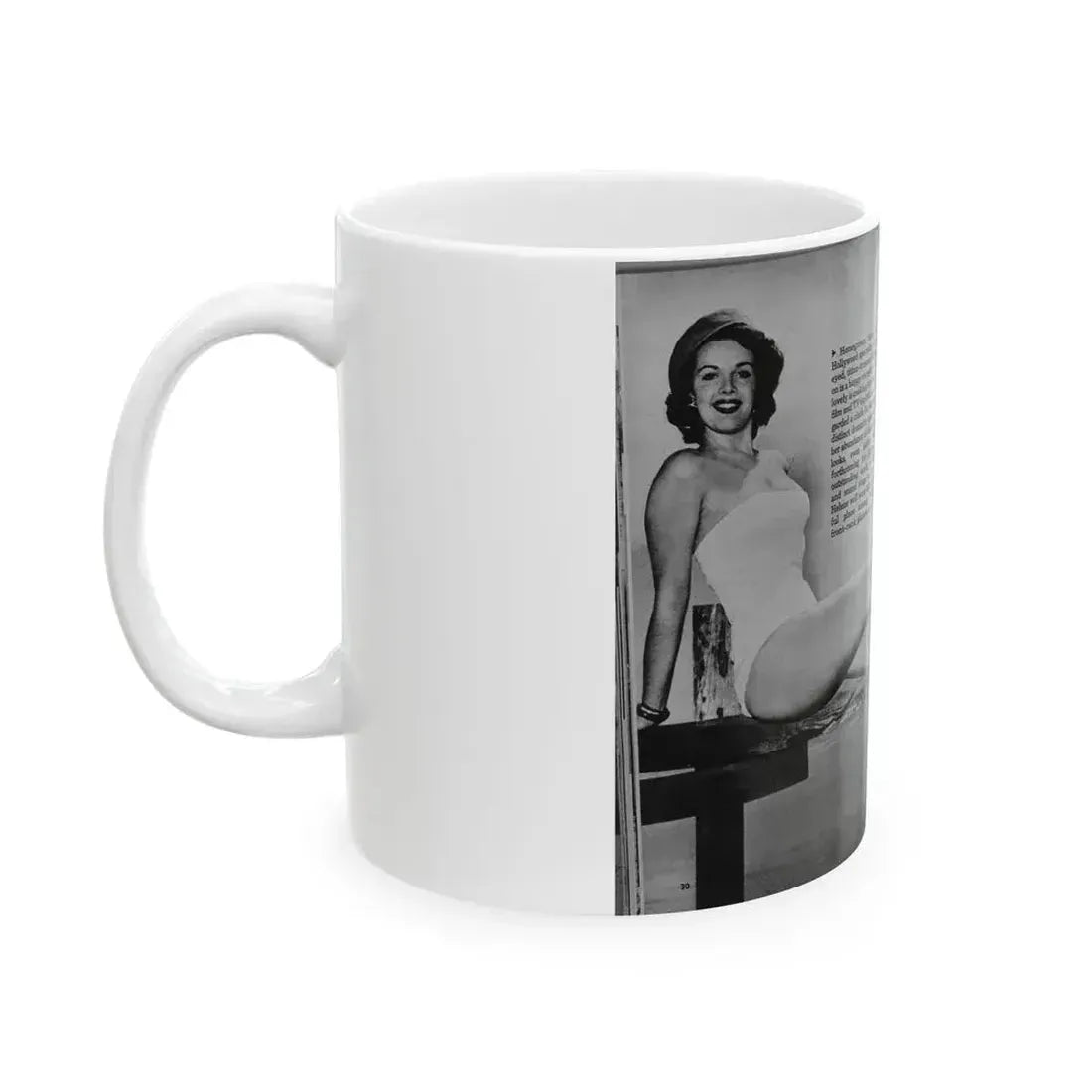 Helene Hayden #06 - 2 Pages, 3 B&W Photos, Short Article & Caption from EYE Digest Mag. Nov. '53 (Vintage Female Icon) White Coffee Mug - Go Mug Yourself