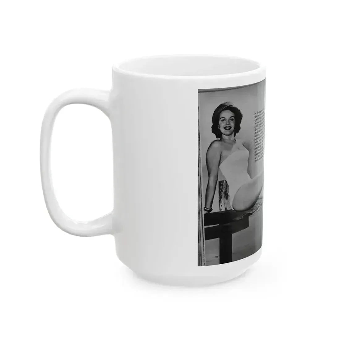 Helene Hayden #06 - 2 Pages, 3 B&W Photos, Short Article & Caption from EYE Digest Mag. Nov. '53 (Vintage Female Icon) White Coffee Mug - Go Mug Yourself