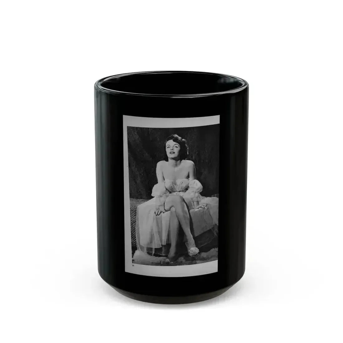 Helene Hayden #07 - 1 Pages, 3 B&W Photos, Short Article & Caption from EYE Digest Mag. Nov. '53 (Vintage Female Icon) Black Coffee Mug 15oz - Go Mug Yourself