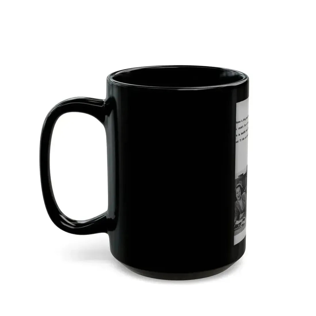 Helene Hayden #08 - 1 Page, 2 B&W Photos, Short & Caption from EYE Digest Mag. Nov. '53 (Vintage Female Icon) Black Coffee Mug - Go Mug Yourself