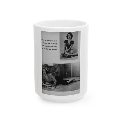 Helene Hayden #08 - 1 Page, 2 B&W Photos, Short & Caption from EYE Digest Mag. Nov. '53 (Vintage Female Icon) White Coffee Mug 15oz - Go Mug Yourself