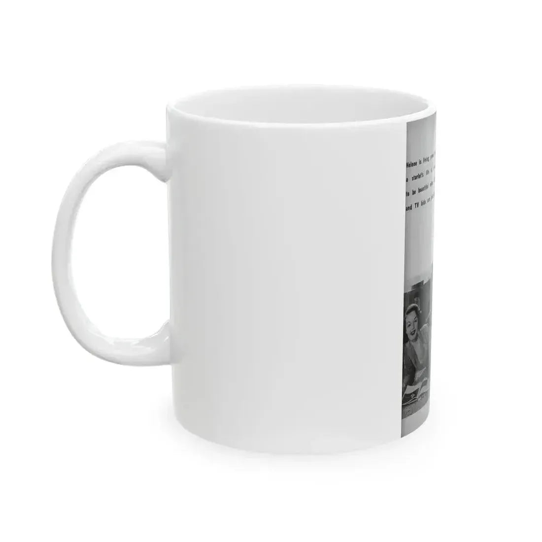 Helene Hayden #08 - 1 Page, 2 B&W Photos, Short & Caption from EYE Digest Mag. Nov. '53 (Vintage Female Icon) White Coffee Mug - Go Mug Yourself